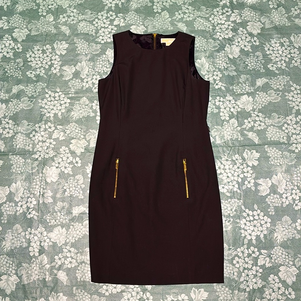 Michael Kors Little Sleeveless Black Dress - Gold Zippers Size 6